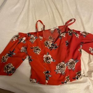 Red floral off the shoulder tank top